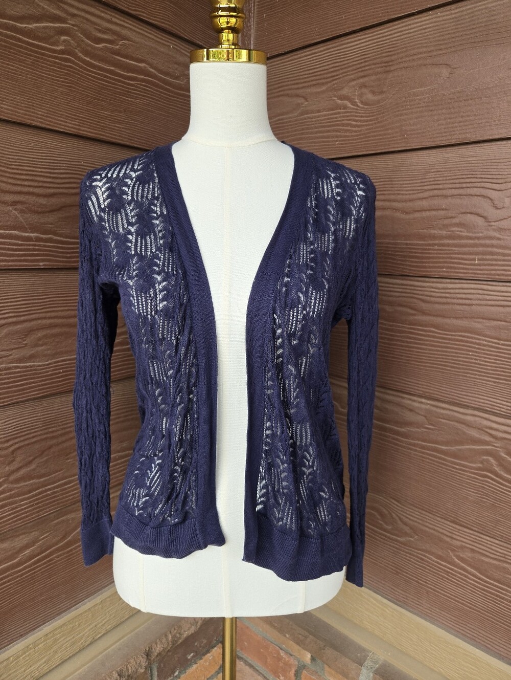 LOFT Navy Open‑Front Lightweight Cardigan Sweater – Women’s Small